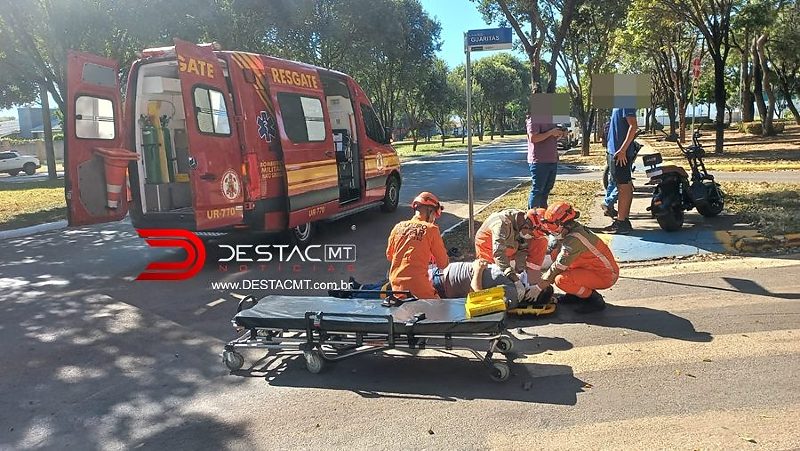 Motoneta atravessa na frente de motocicleta e acidente deixa homem ferido em Nova Mutum/MT
