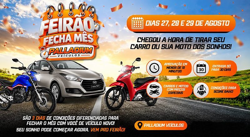 Palladium Veículos realiza feirão com carros a partir de R$ 20 mil nos dias 27, 28 e 29