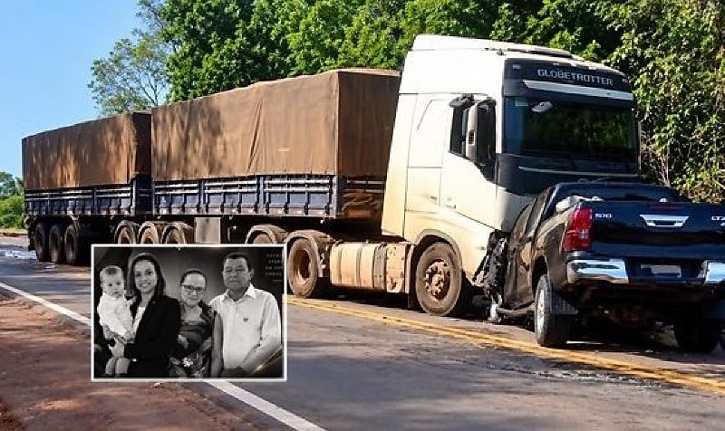 Acidente entre caminhonete e carreta deixa quatro vítimas fatais na BR-163 em MT;veja vídeo